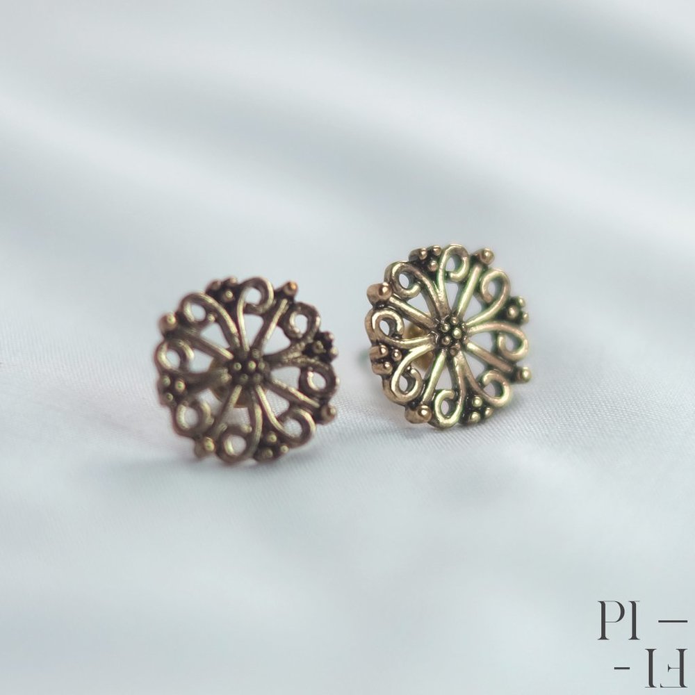 Vintage mandala gold stud earrings